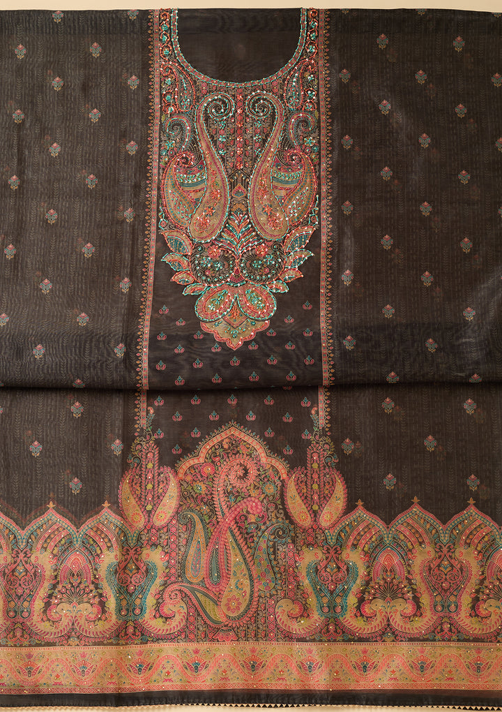 Black Threadwork Chanderi Unstitched Salwar Suit