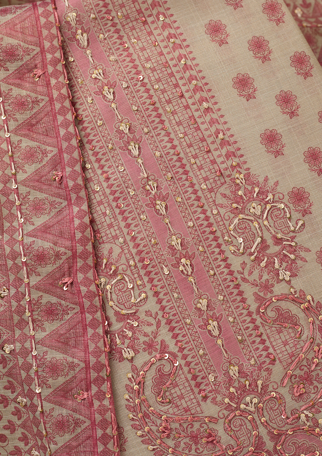 Cream Threadwork Cotton Unstitched Salwar Suit
