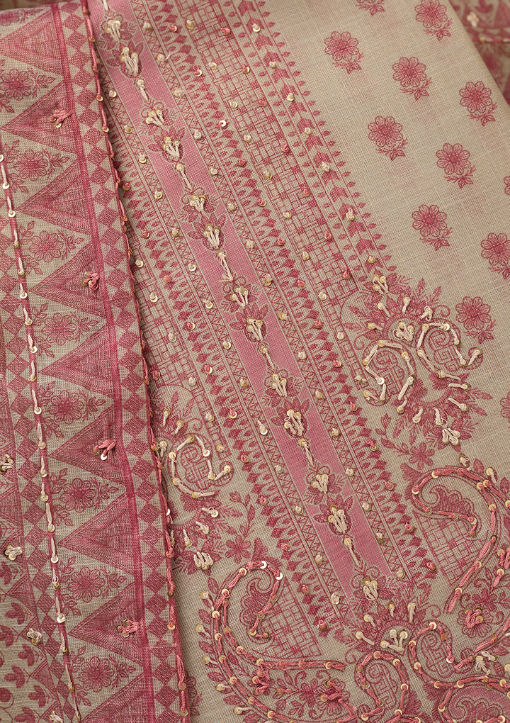 Cream Threadwork Cotton Unstitched Salwar Suit