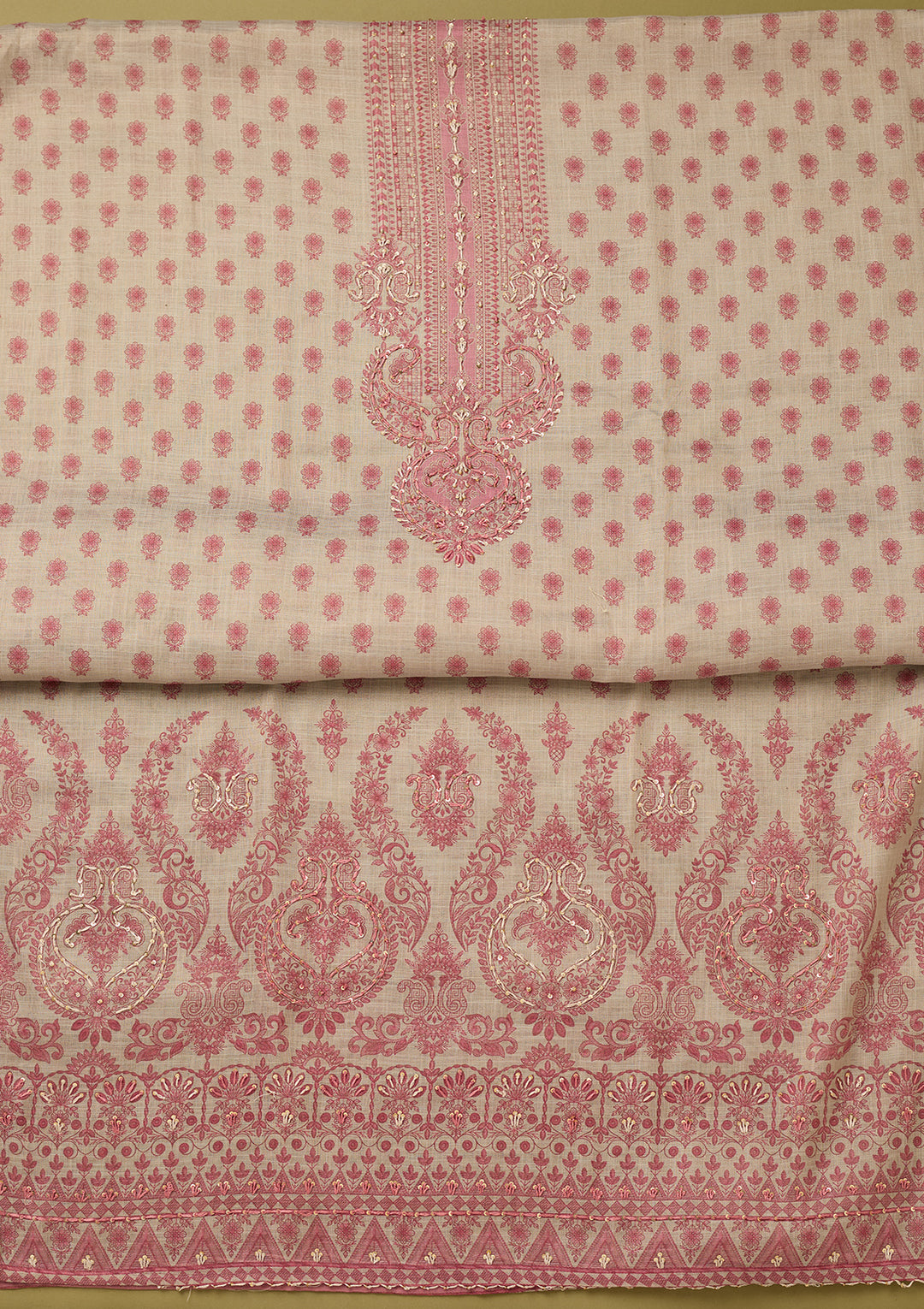 Cream Threadwork Cotton Unstitched Salwar Suit