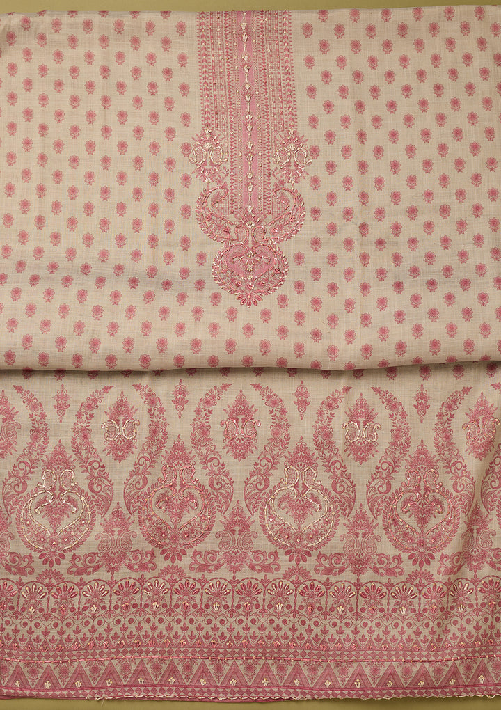 Cream Threadwork Cotton Unstitched Salwar Suit