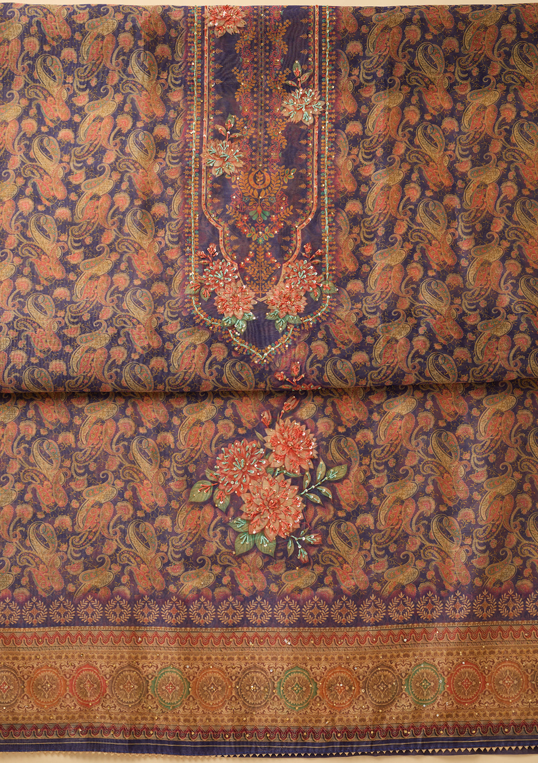 Purple Threadwork Chanderi Unstitched Salwar Suit
