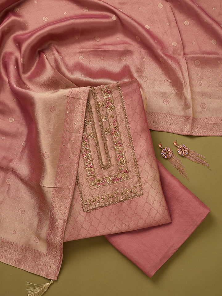 Onion Pink Cutdana Dola Silk Unstitched Salwar Suit