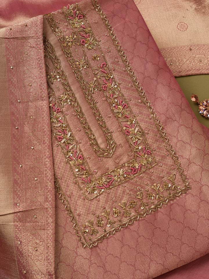 Onion Pink Cutdana Dola Silk Unstitched Salwar Suit