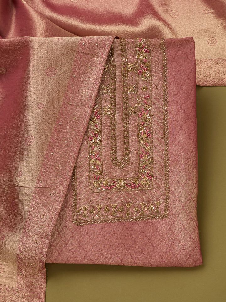 Onion Pink Cutdana Dola Silk Unstitched Salwar Suit
