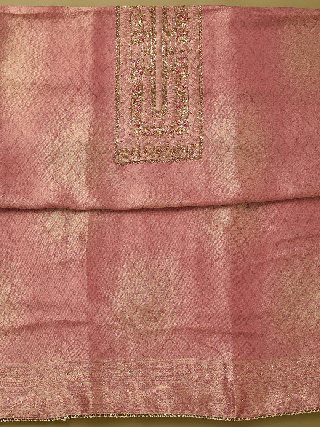 Onion Pink Cutdana Dola Silk Unstitched Salwar Suit