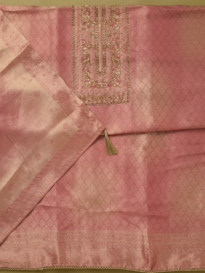 Onion Pink Cutdana Dola Silk Unstitched Salwar Suit