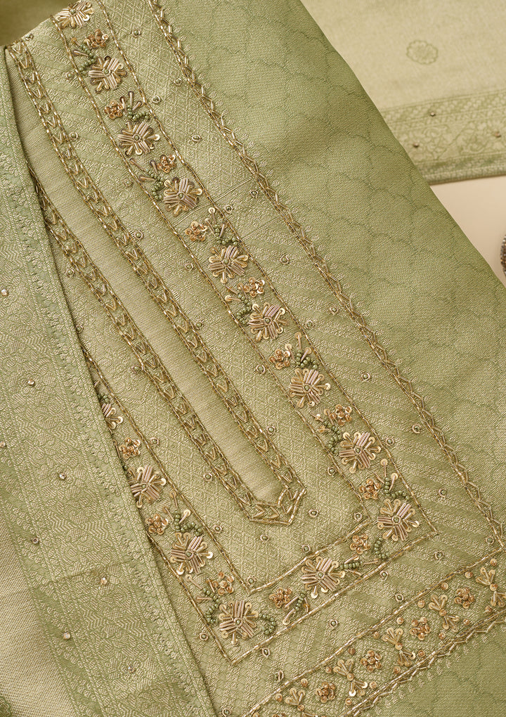 Pista Green Cutdana Dola Silk Unstitched Salwar Suit