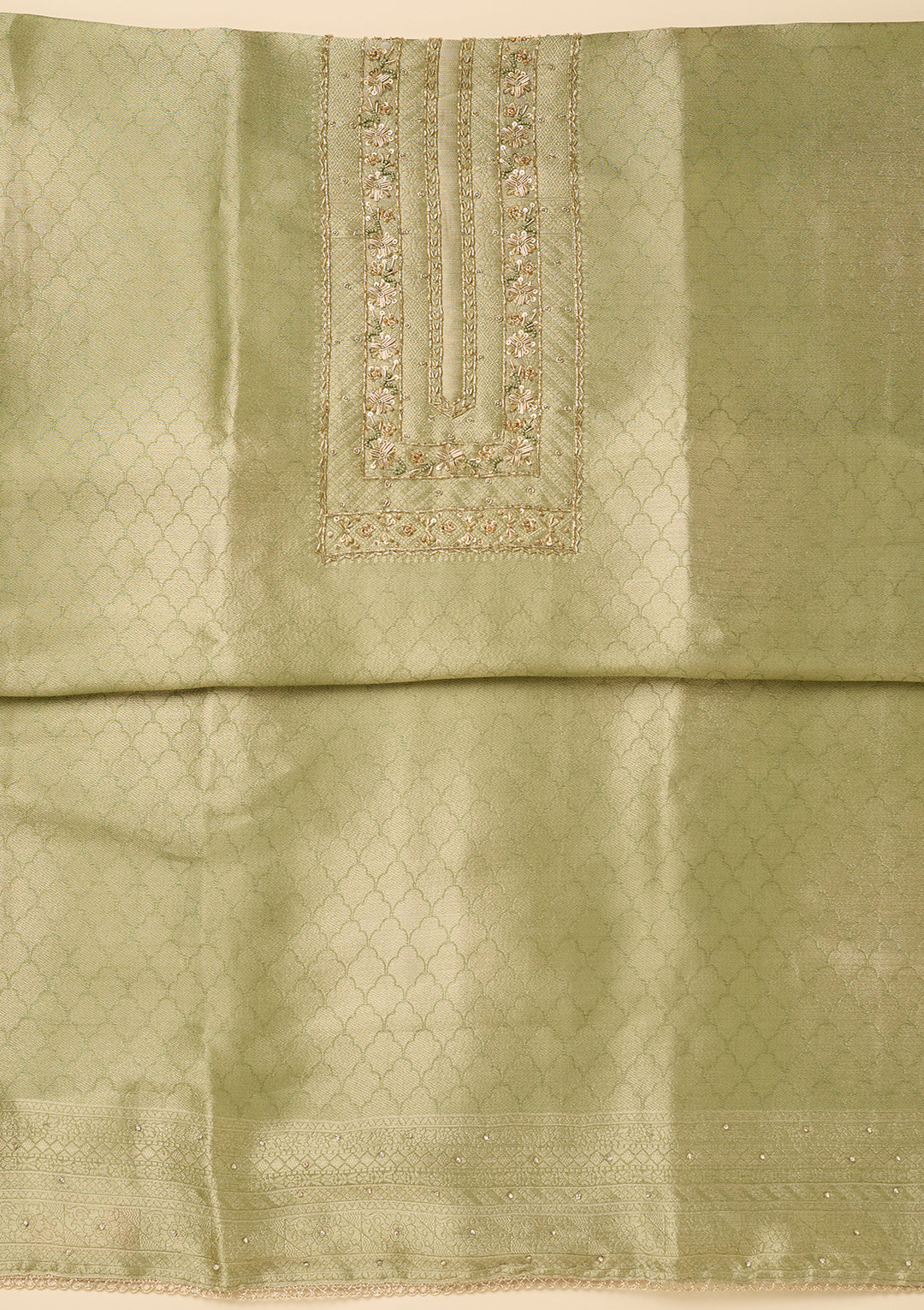 Pista Green Cutdana Dola Silk Unstitched Salwar Suit