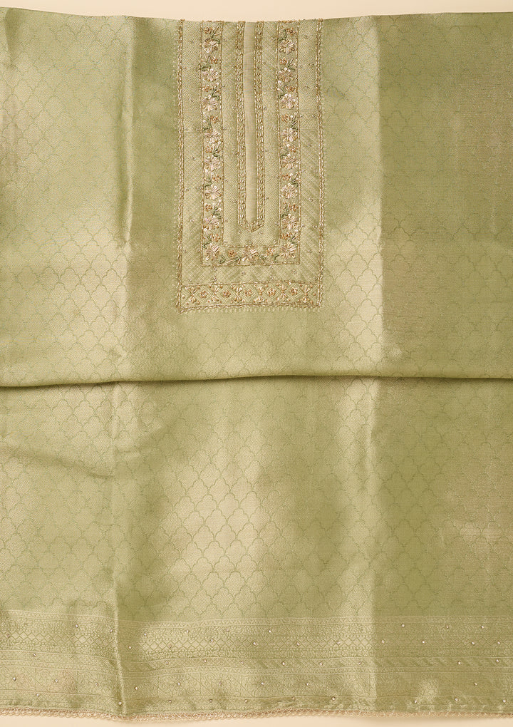 Pista Green Cutdana Dola Silk Unstitched Salwar Suit