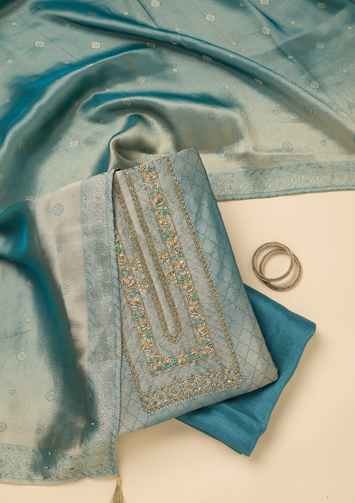 Sky Blue Cutdana Dola Silk Unstitched Salwar Suit