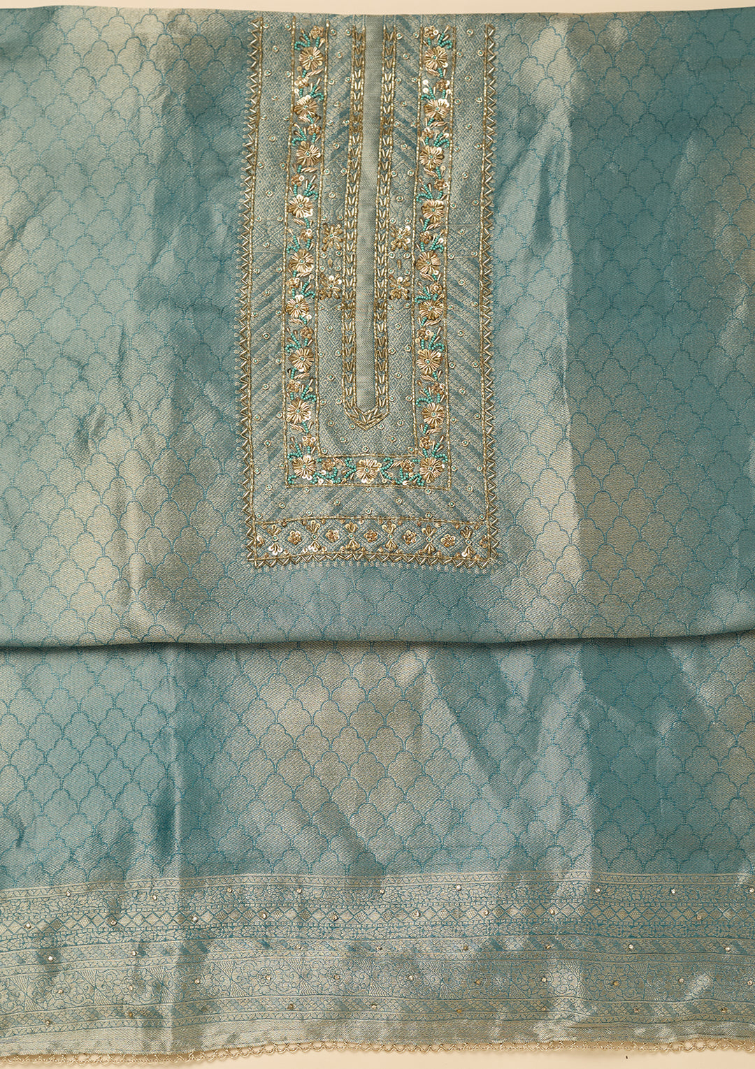 Sky Blue Cutdana Dola Silk Unstitched Salwar Suit