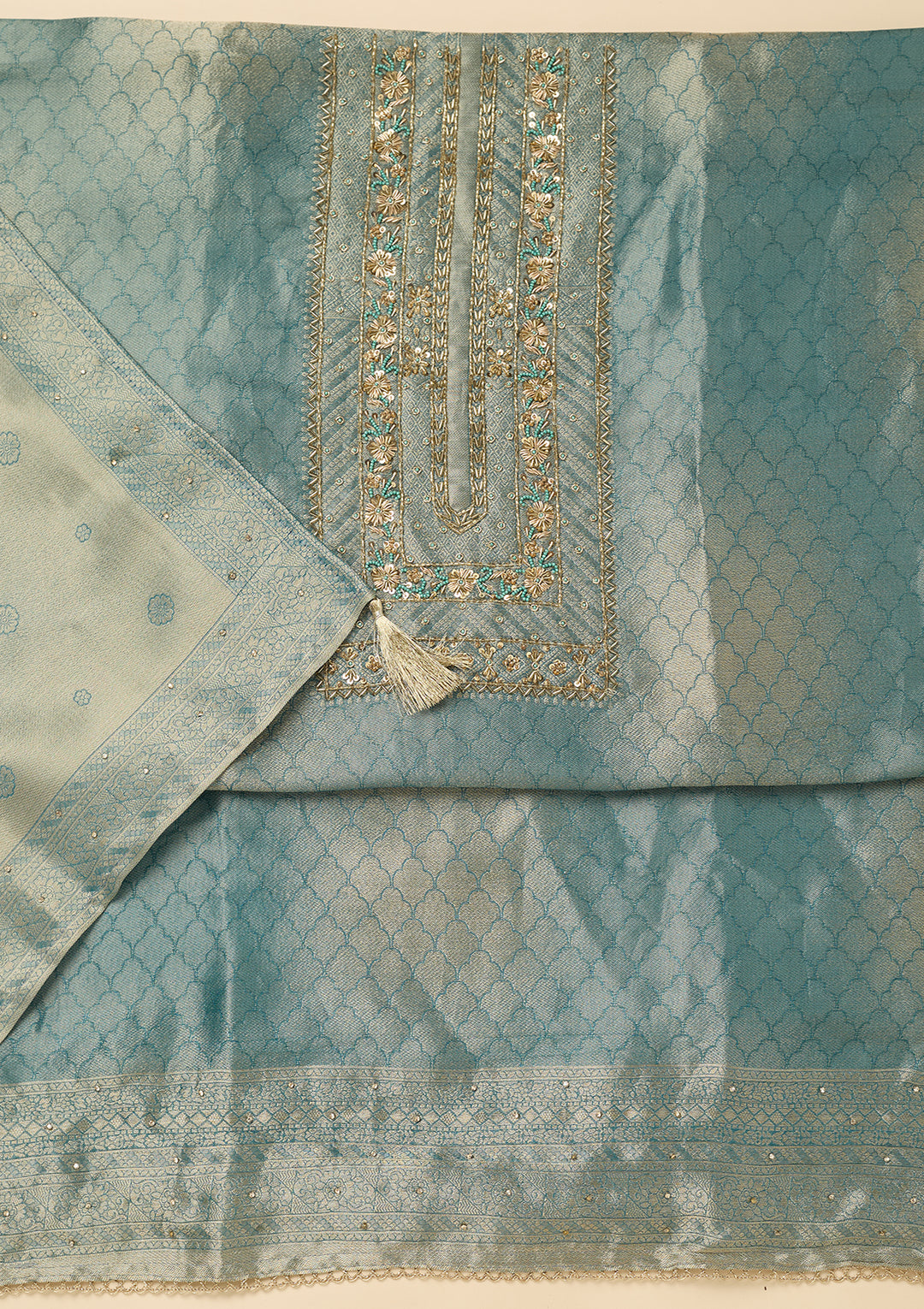 Sky Blue Cutdana Dola Silk Unstitched Salwar Suit