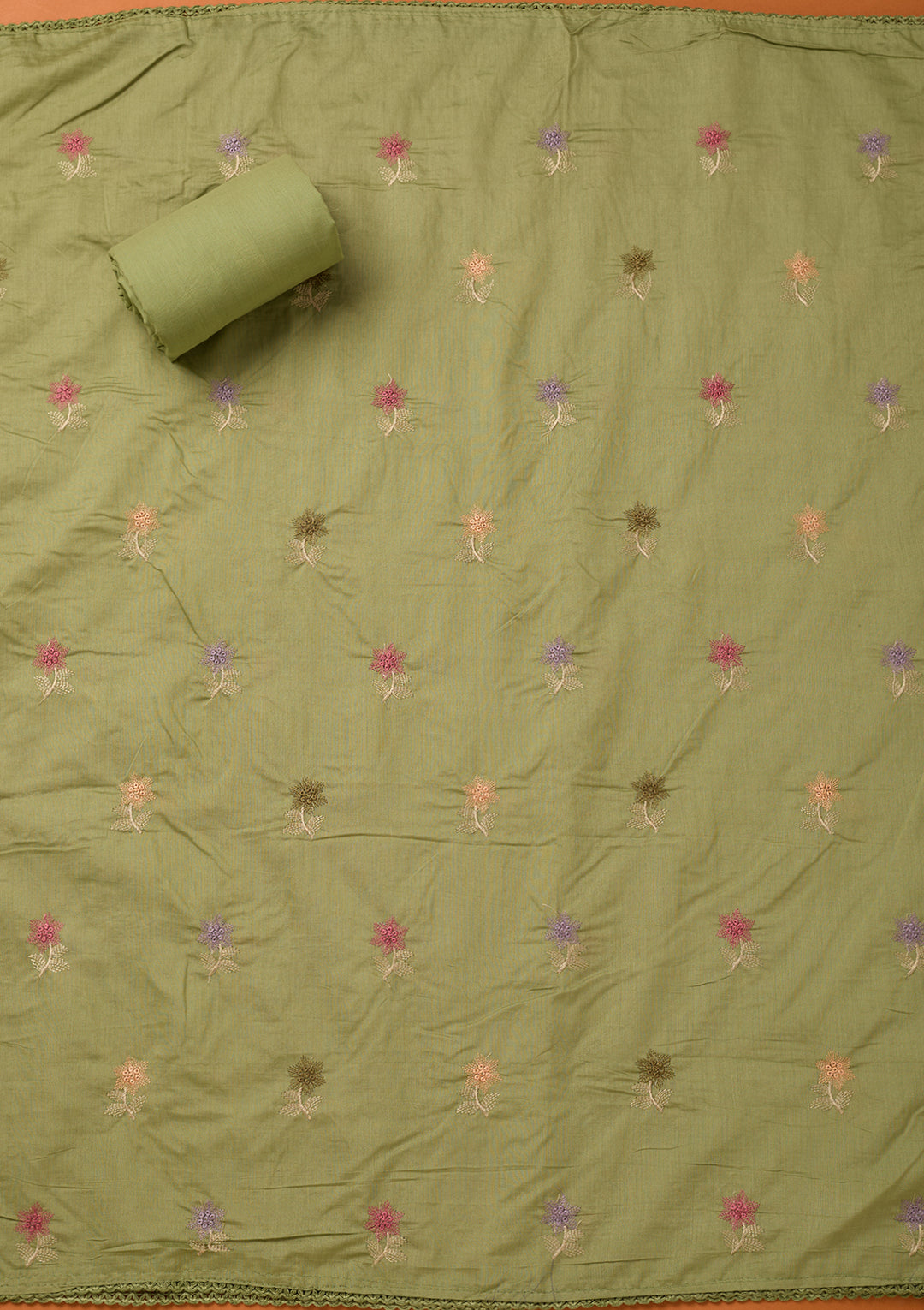 Leaf Green Threadwork Cotton Unstitched Salwar Suit