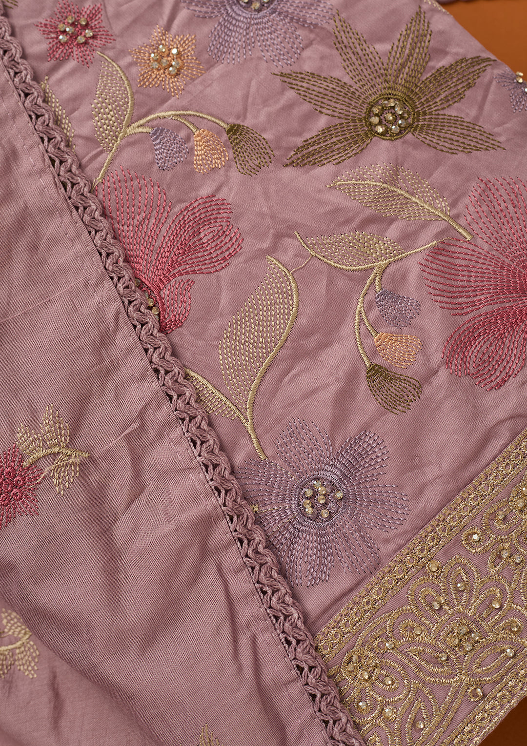 Lavender Threadwork Cotton Unstitched Salwar Suit
