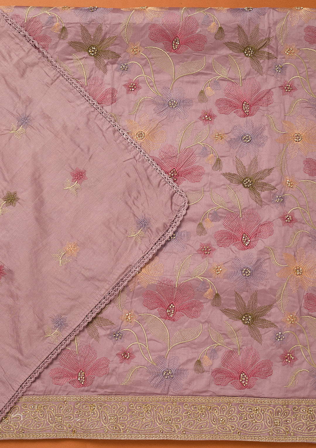 Lavender Threadwork Cotton Unstitched Salwar Suit