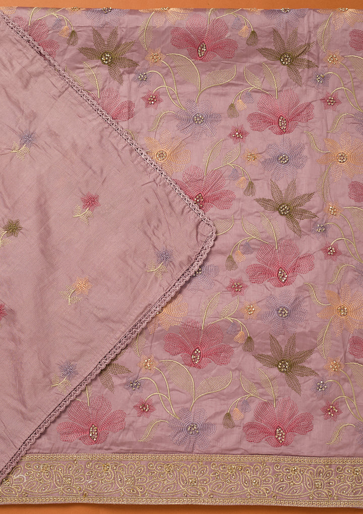 Lavender Threadwork Cotton Unstitched Salwar Suit