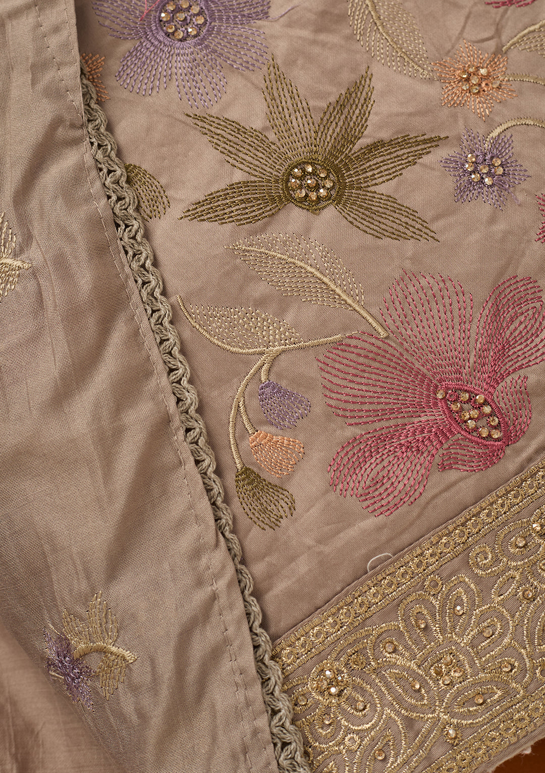 Light Grey Threadwork Cotton Unstitched Salwar Suit