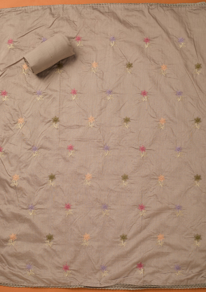 Light Grey Threadwork Cotton Unstitched Salwar Suit