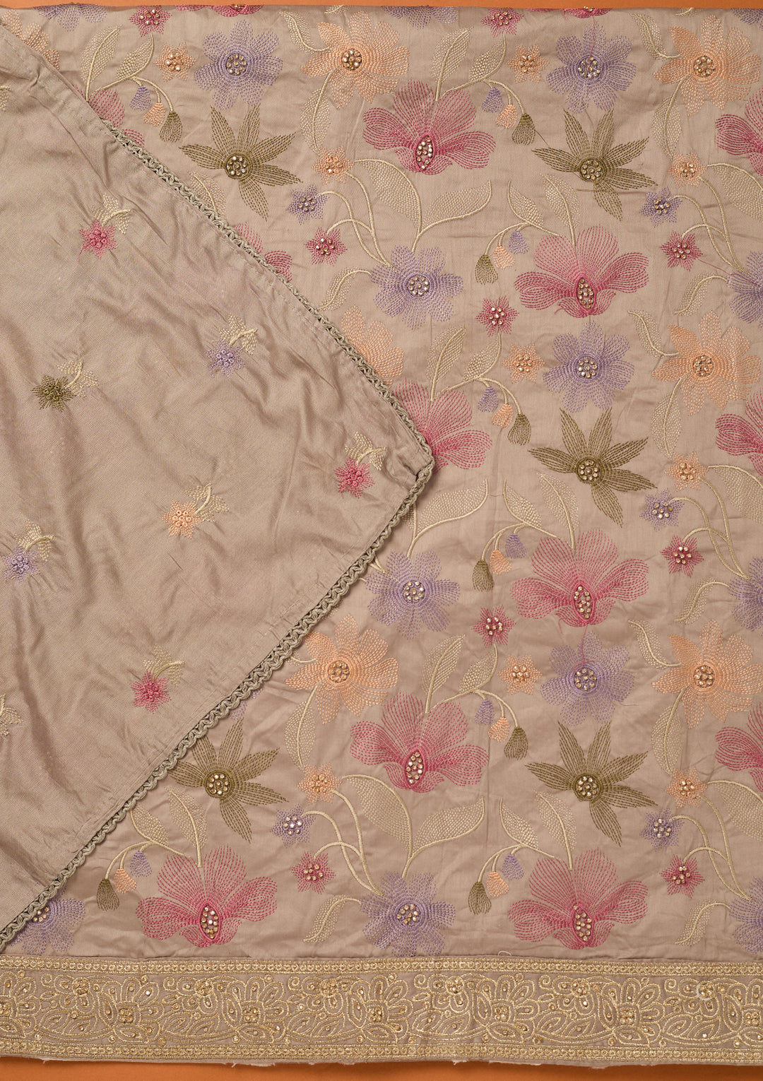 Light Grey Threadwork Cotton Unstitched Salwar Suit