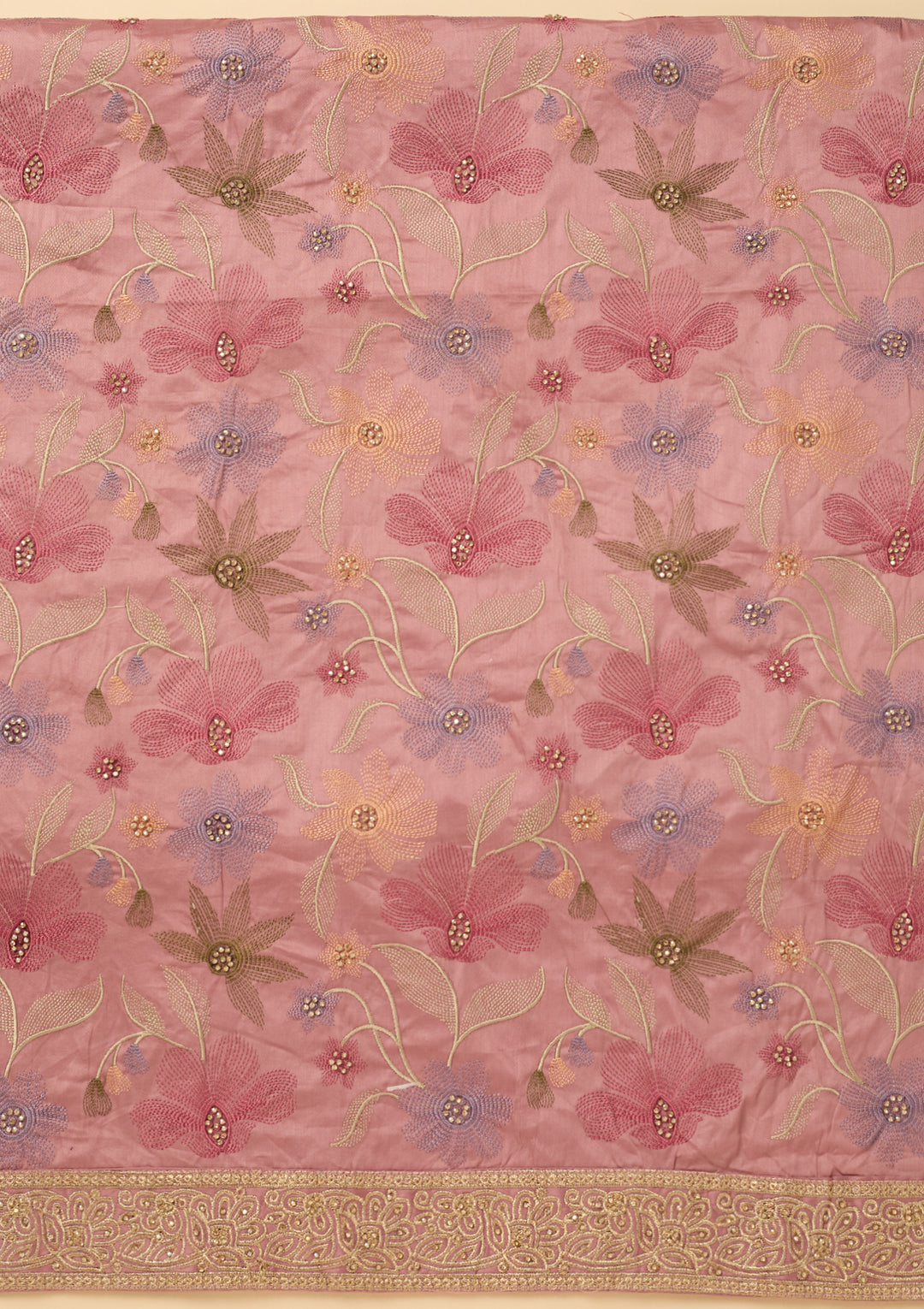 Onion Pink Threadwork Cotton Unstitched Salwar Suit