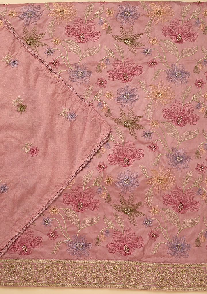 Onion Pink Threadwork Cotton Unstitched Salwar Suit