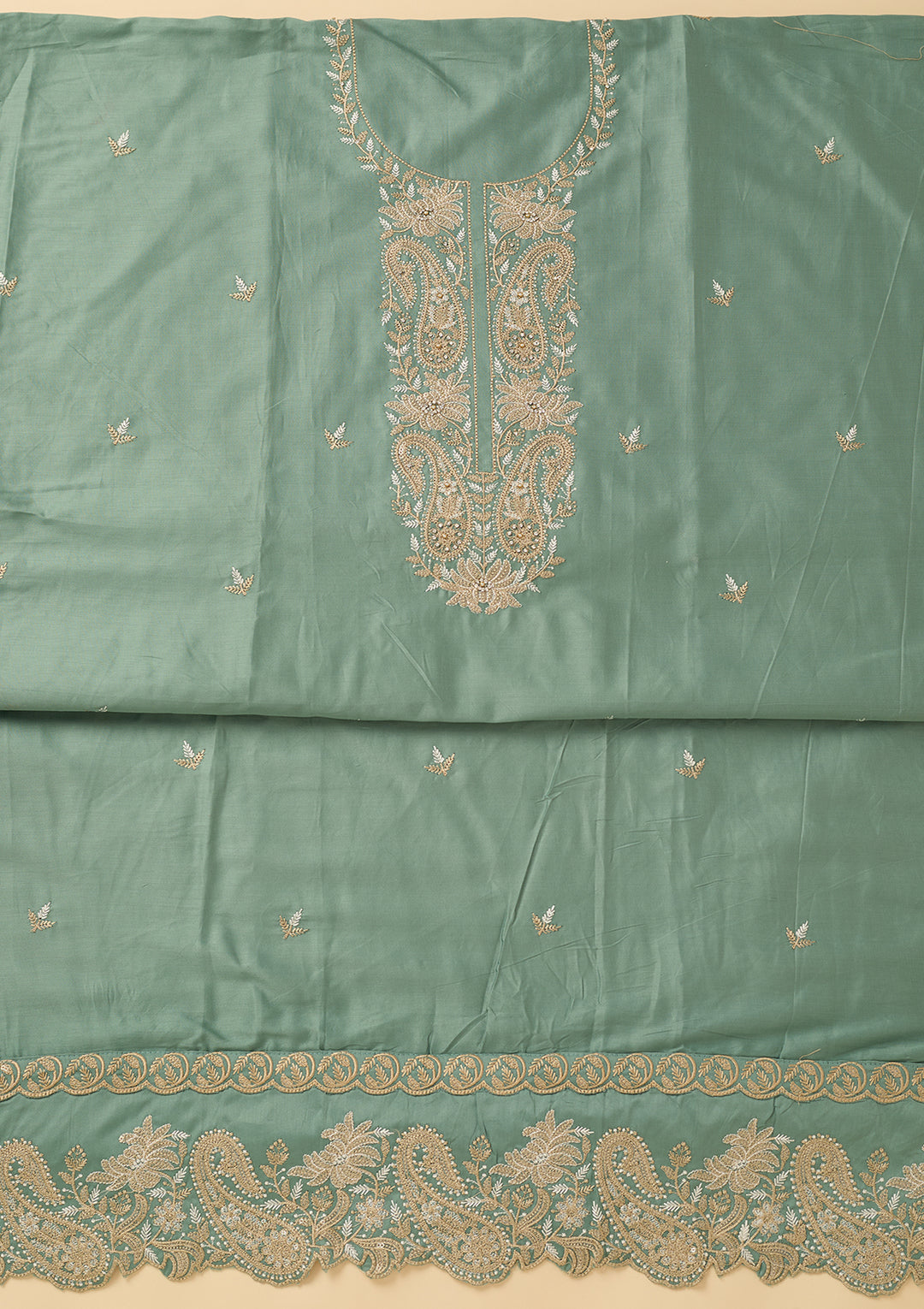 Sea Green Threadwork Cotton Unstitched Salwar Suit