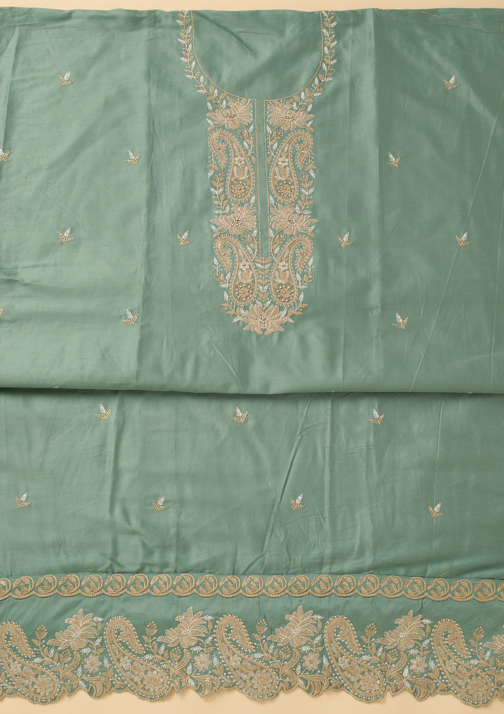 Sea Green Threadwork Cotton Unstitched Salwar Suit