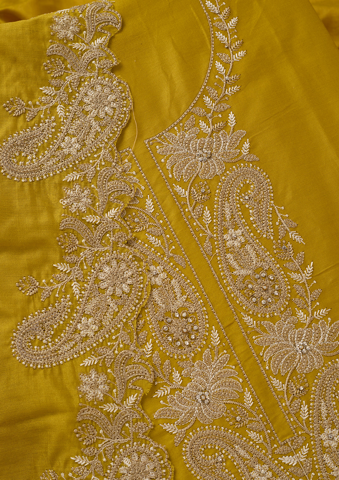 Yellow Threadwork Cotton Unstitched Salwar Suit