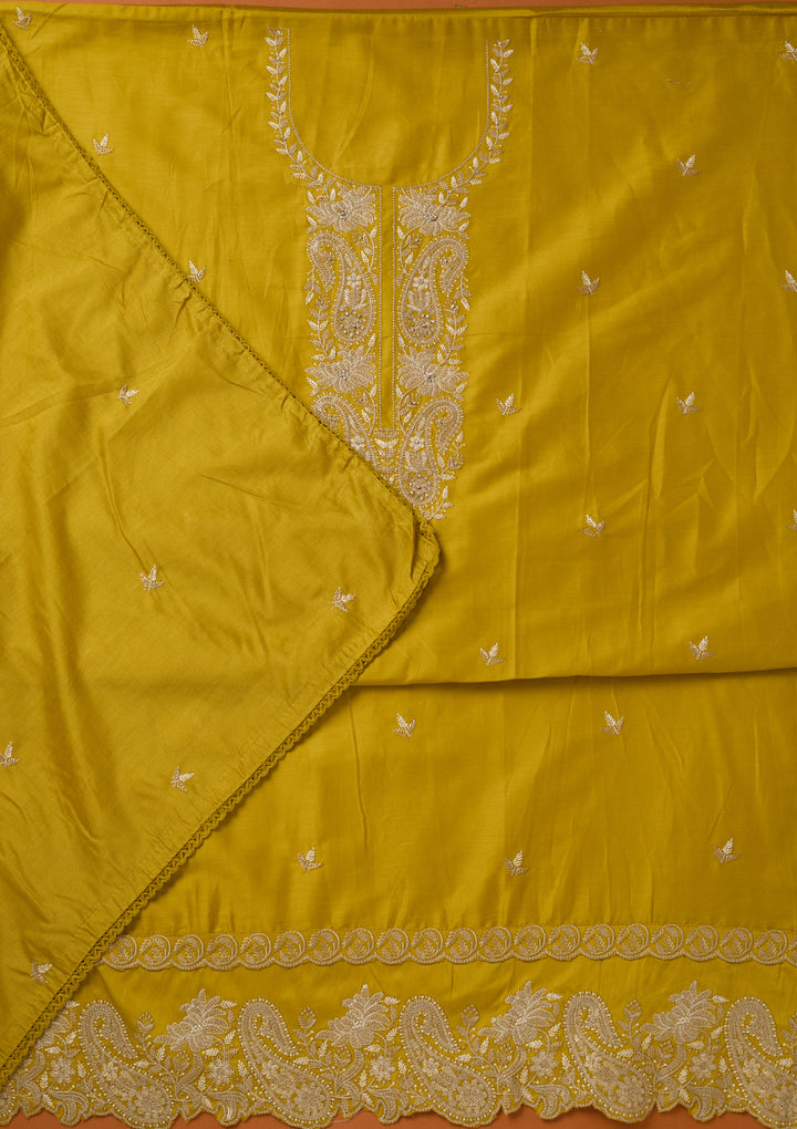 Yellow Threadwork Cotton Unstitched Salwar Suit
