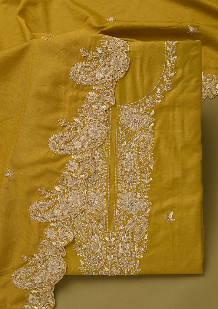 Mehendi Green Threadwork Cotton Unstitched Salwar Suit