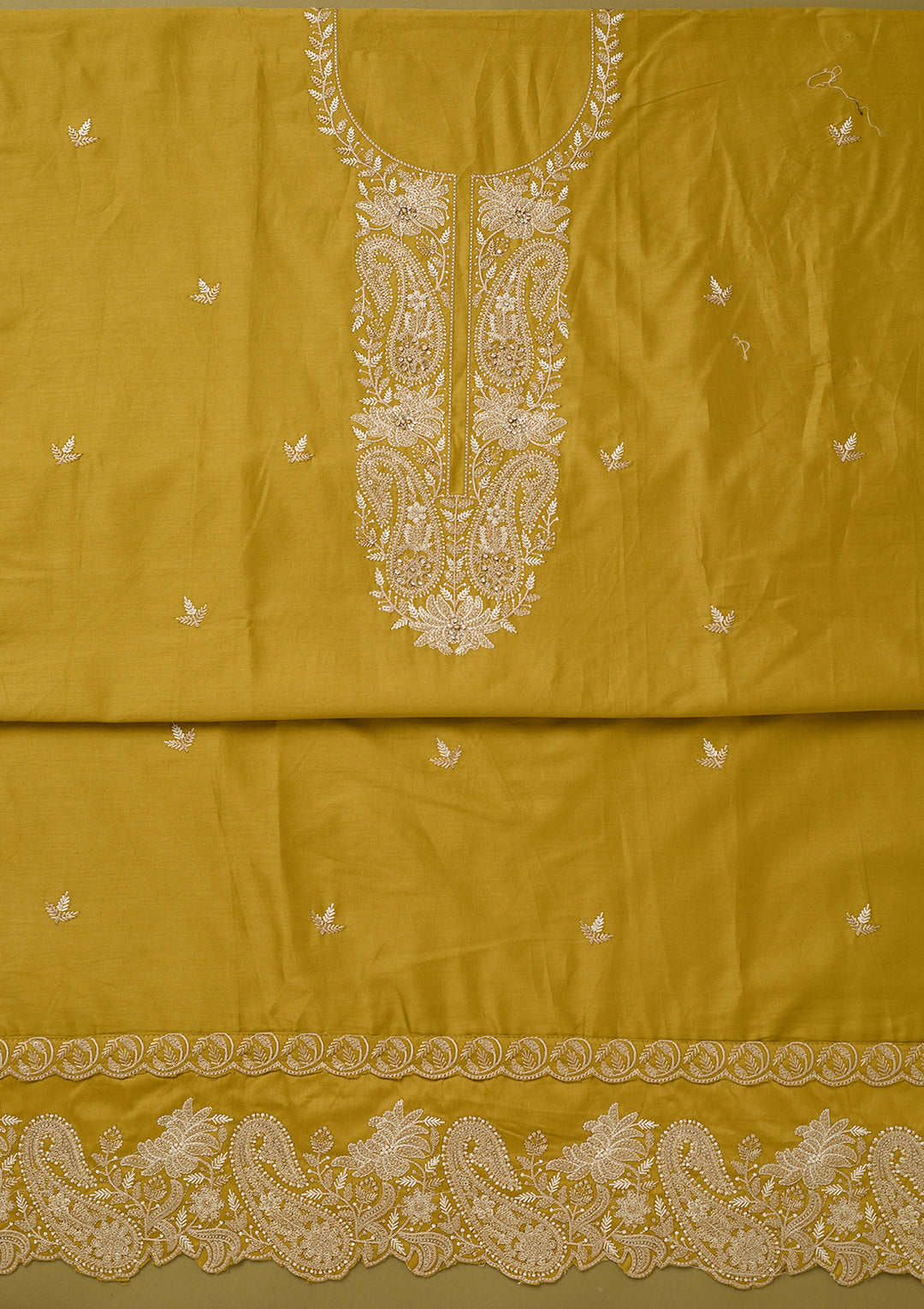 Mehendi Green Threadwork Cotton Unstitched Salwar Suit