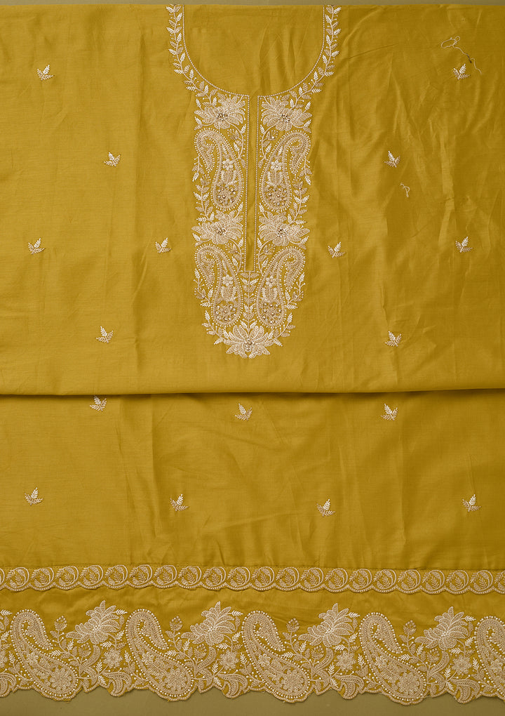 Mehendi Green Threadwork Cotton Unstitched Salwar Suit