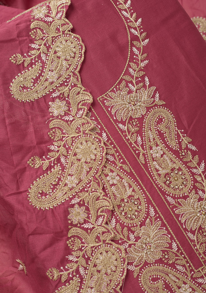 Onion Pink Threadwork Cotton Unstitched Salwar Suit