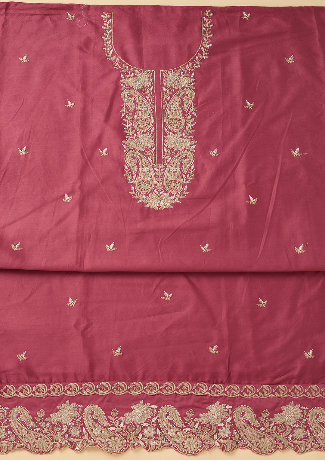 Onion Pink Threadwork Cotton Unstitched Salwar Suit