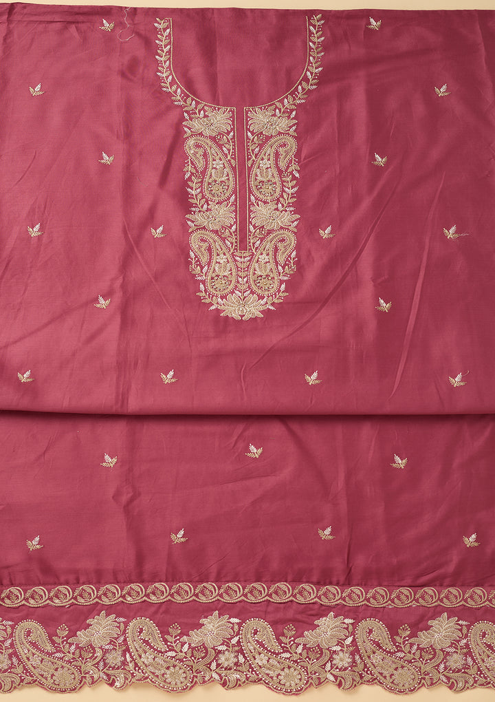 Onion Pink Threadwork Cotton Unstitched Salwar Suit