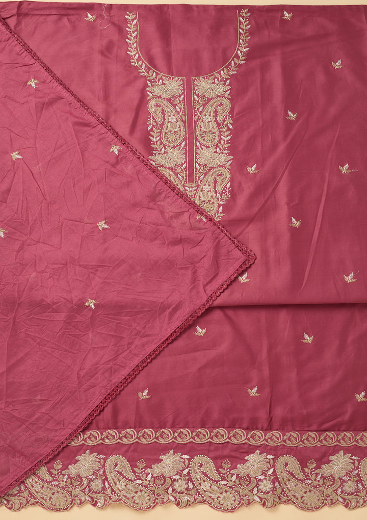 Onion Pink Threadwork Cotton Unstitched Salwar Suit