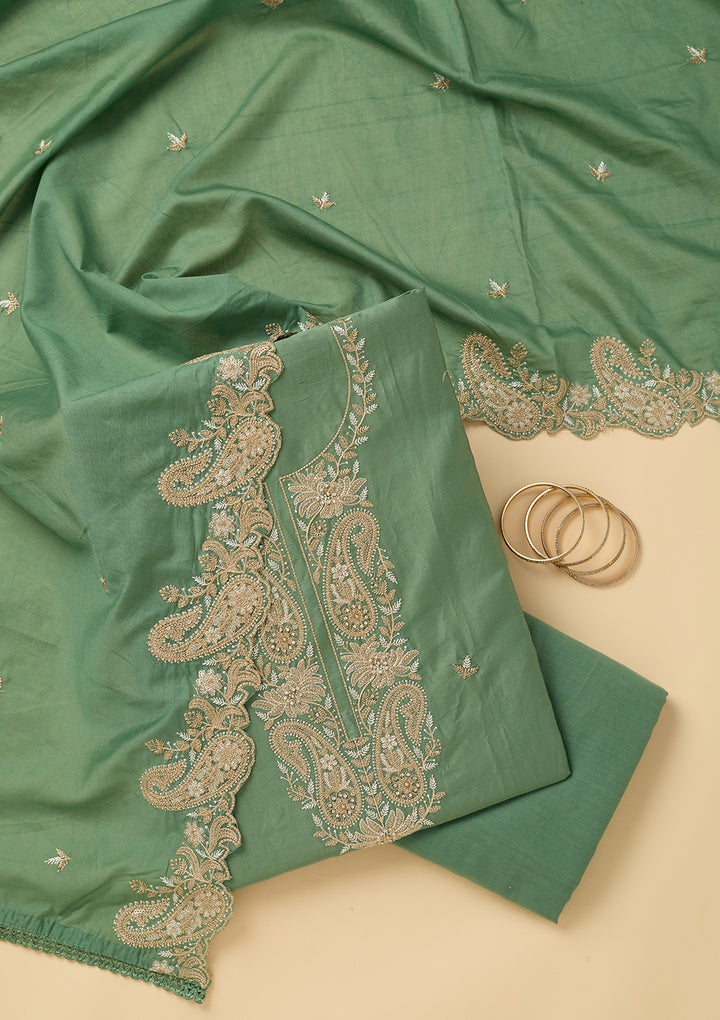 Sea Green Threadwork Cotton Unstitched Salwar Suit