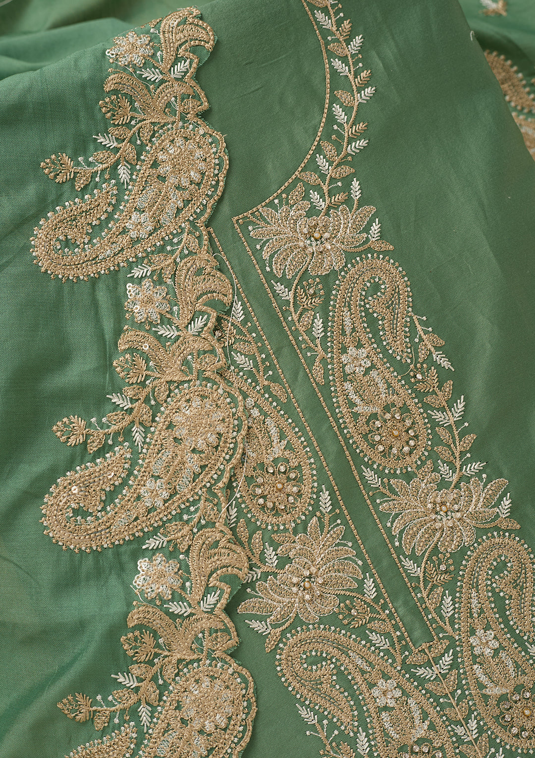 Sea Green Threadwork Cotton Unstitched Salwar Suit