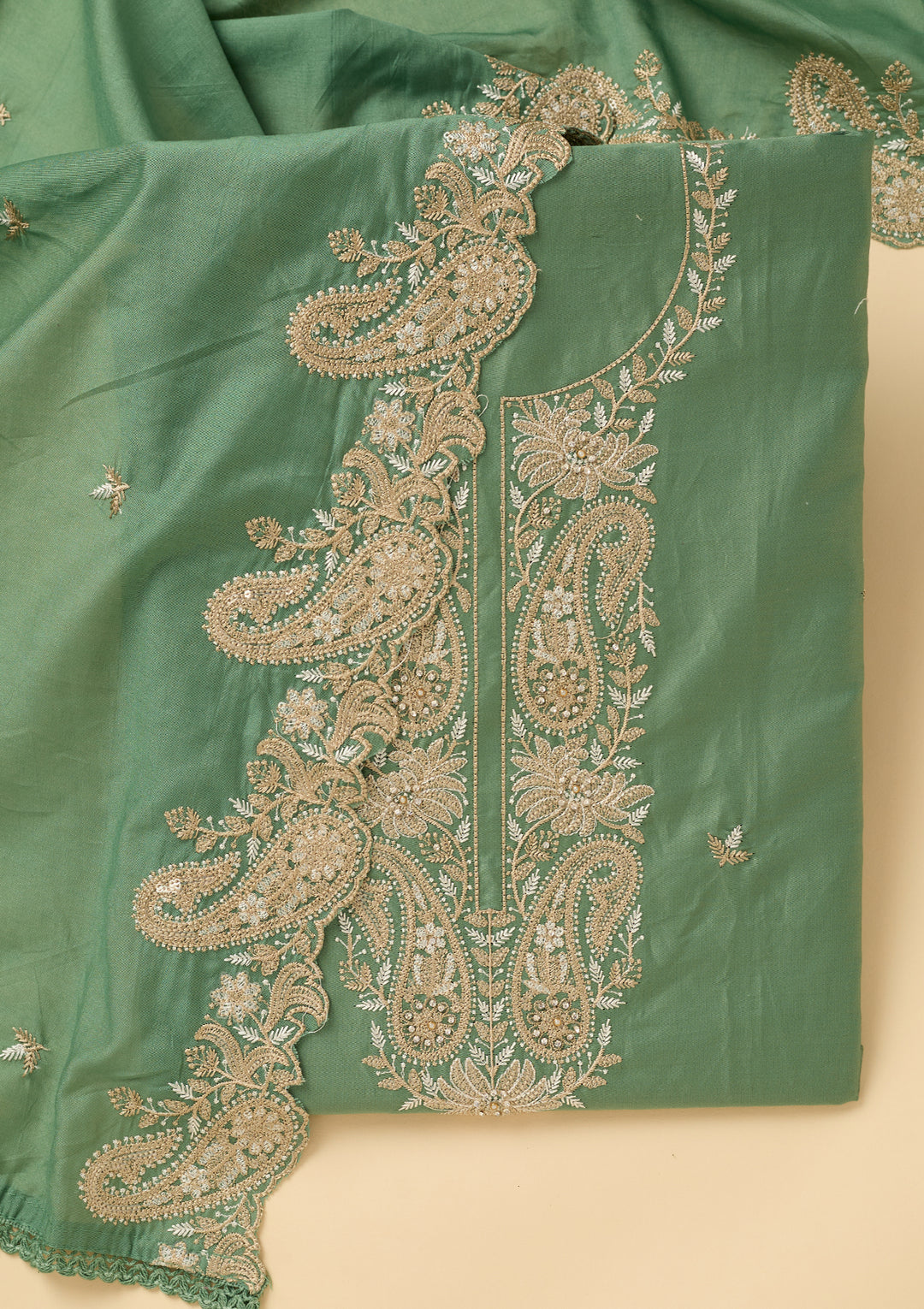 Sea Green Threadwork Cotton Unstitched Salwar Suit