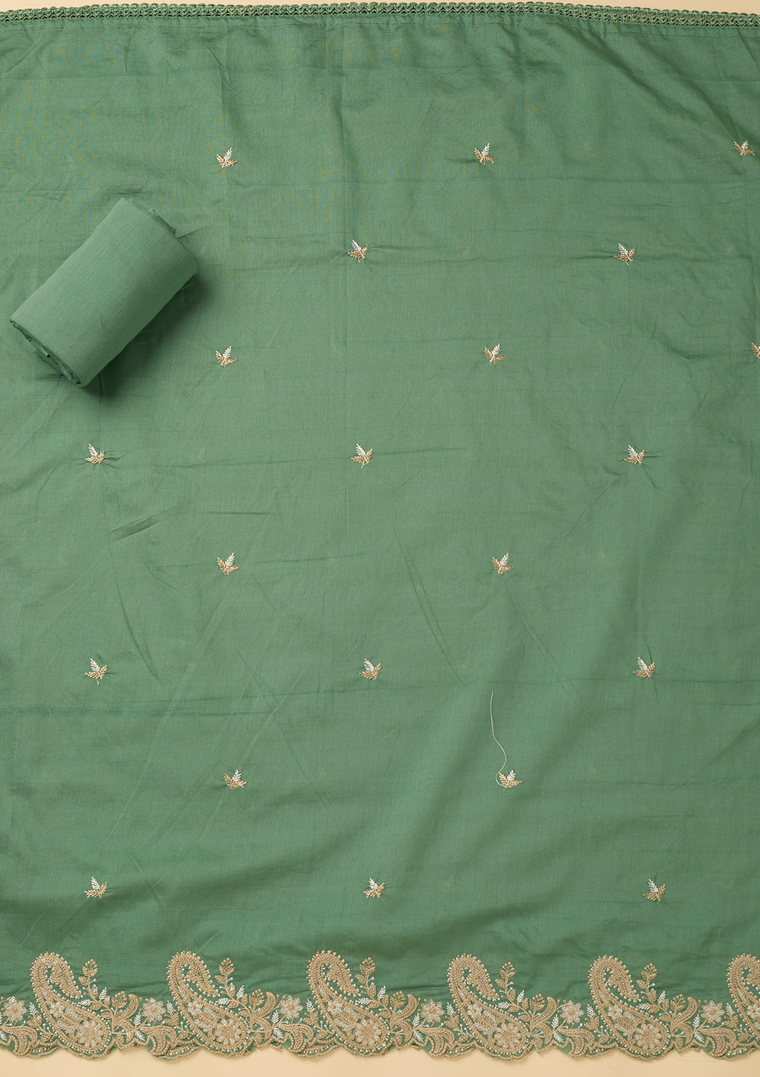 Sea Green Threadwork Cotton Unstitched Salwar Suit
