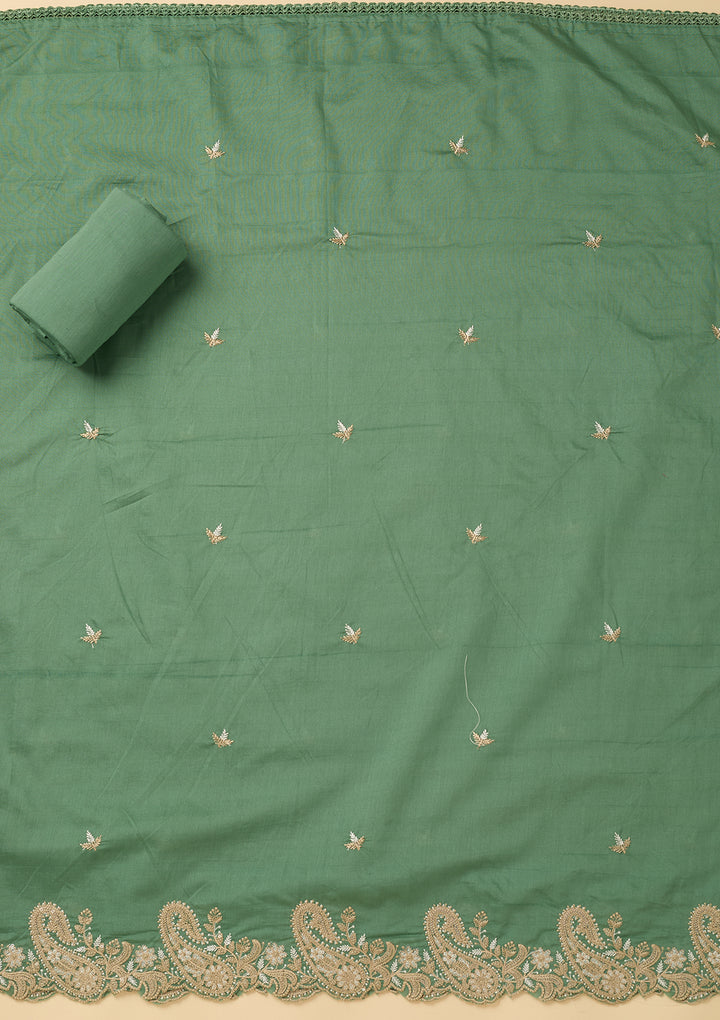 Sea Green Threadwork Cotton Unstitched Salwar Suit