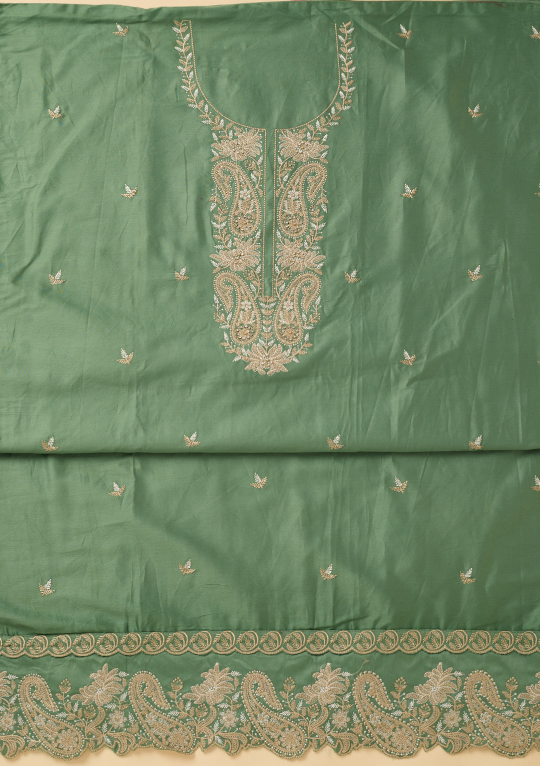 Sea Green Threadwork Cotton Unstitched Salwar Suit