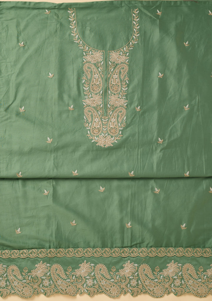 Sea Green Threadwork Cotton Unstitched Salwar Suit