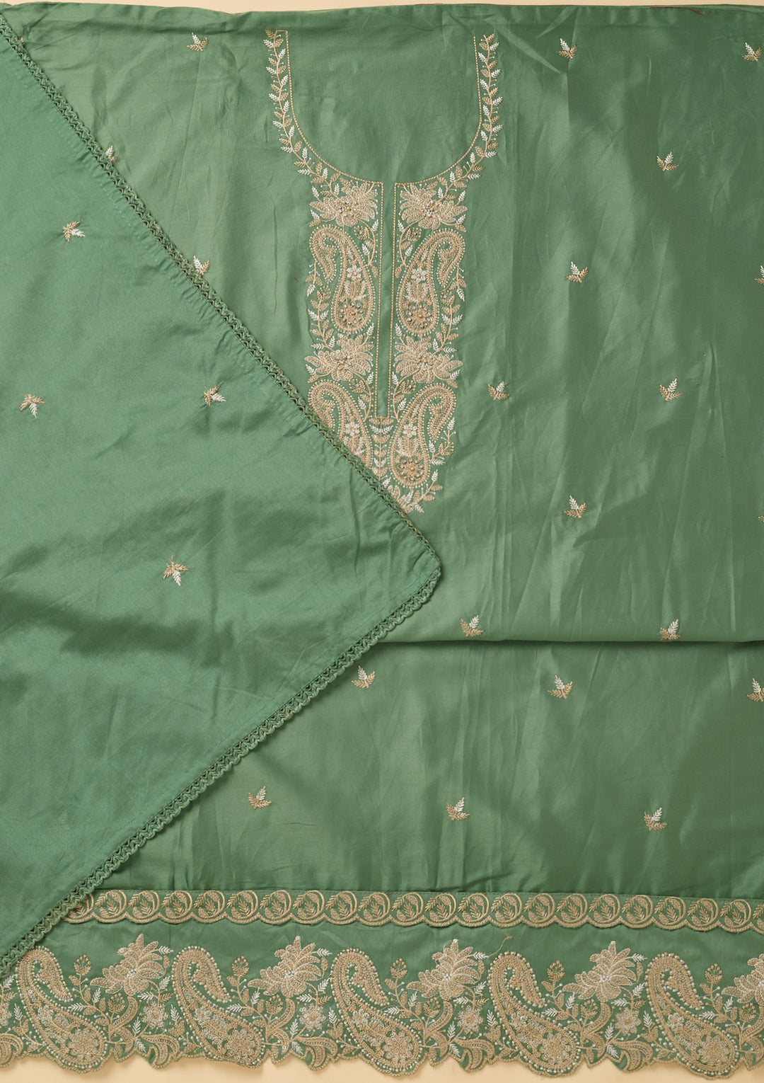Sea Green Threadwork Cotton Unstitched Salwar Suit