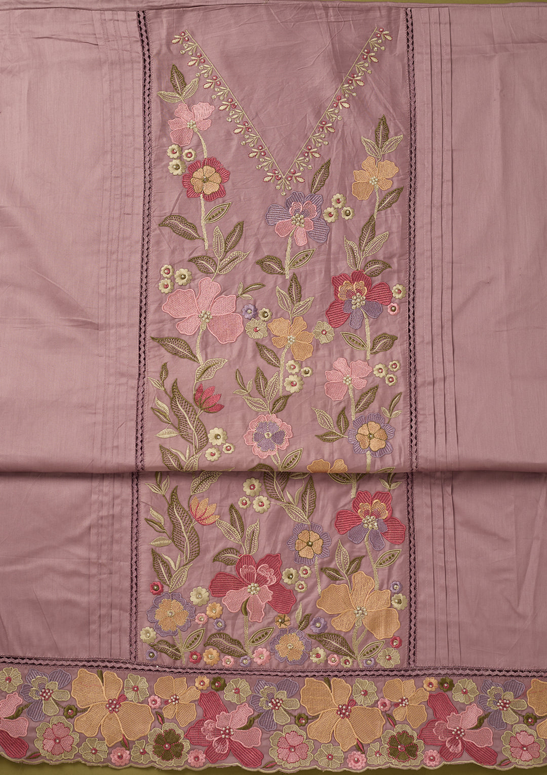 Lavender Threadwork Cotton Unstitched Salwar Suit