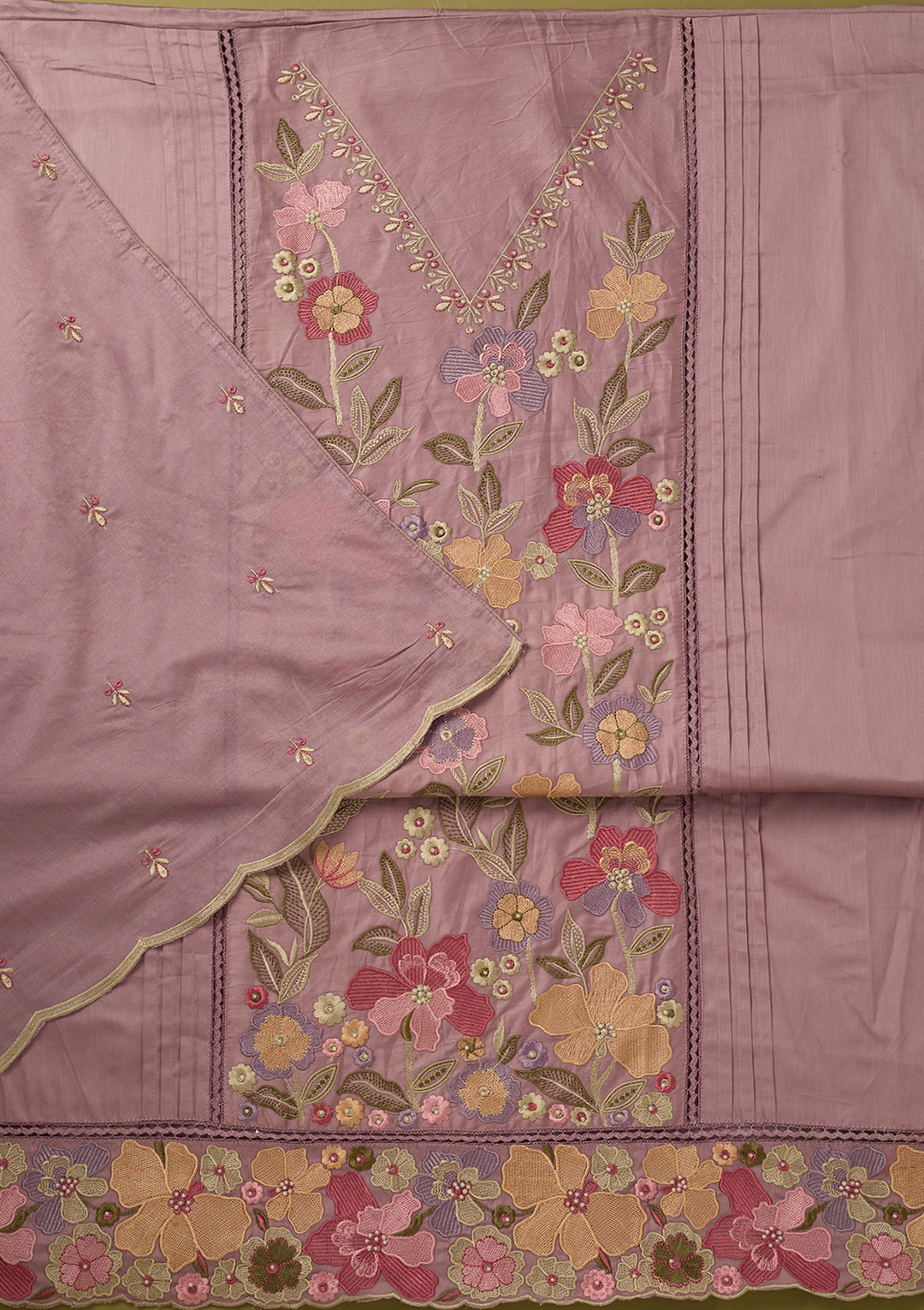 Lavender Threadwork Cotton Unstitched Salwar Suit