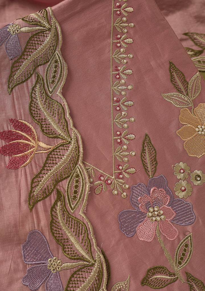 Pink Threadwork Cotton Unstitched Salwar Suit