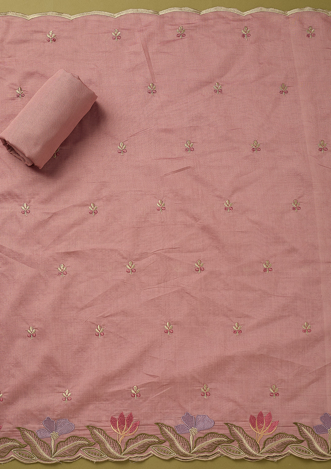 Pink Threadwork Cotton Unstitched Salwar Suit