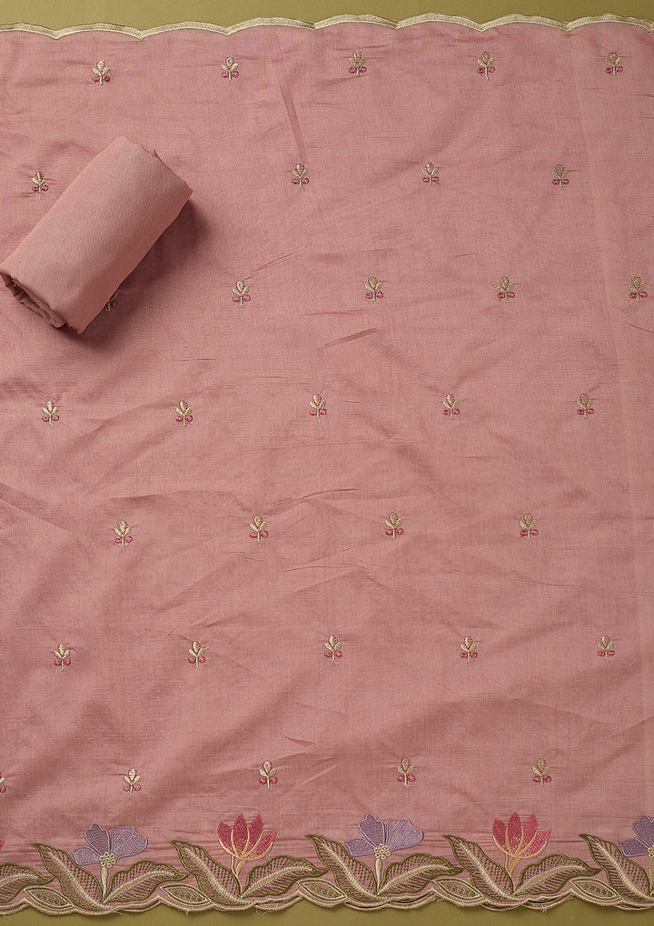 Pink Threadwork Cotton Unstitched Salwar Suit